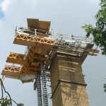 Bennu Scaffolding Platform Series 3 and 66ft. telehandler machines help disassemble Illinois Burbank School smoke stack