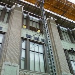 Jerry Castle and Son Hi-Lift - Bennu Scaffolding Platform Series 3 - Iwanski Masonry jobsite - Burbank School - Chicago