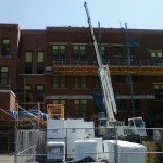 Jerry Castle and Son Hi-Lift - Bennu Scaffolding Platform Series 3 - Iwanski Masonry jobsite - Burbank School - Chicago