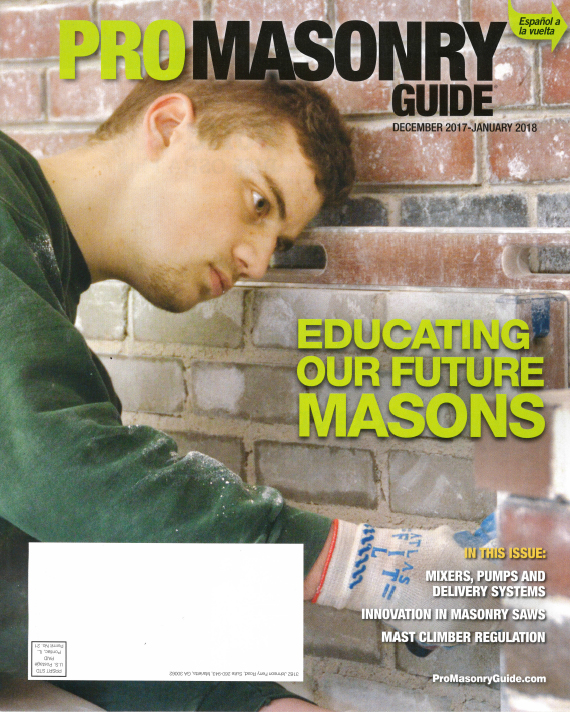 2017 Pro Masonry Magazine cover page December 2017 - January 2018