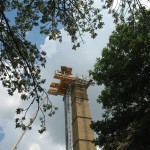 Bennu Scaffolding Platform Series 3 and 66ft. telehandler machines help disassemble Illinois Burbank School smoke stack