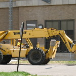 Bennu Scaffolding Platform Series 3 and 66ft. telehandler machines help disassemble Illinois Burbank School smoke stack