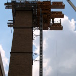 Bennu Scaffolding Platform Series 3 and 66ft. telehandler machines help disassemble Illinois Burbank School smoke stack