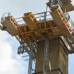 Bennu Scaffolding Platform Series 3 and 66ft. telehandler machines help disassemble Illinois Burbank School smoke stack