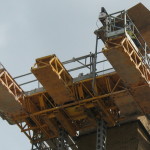 Bennu Scaffolding Platform Series 3 and 66ft. telehandler machines help disassemble Illinois Burbank School smoke stack